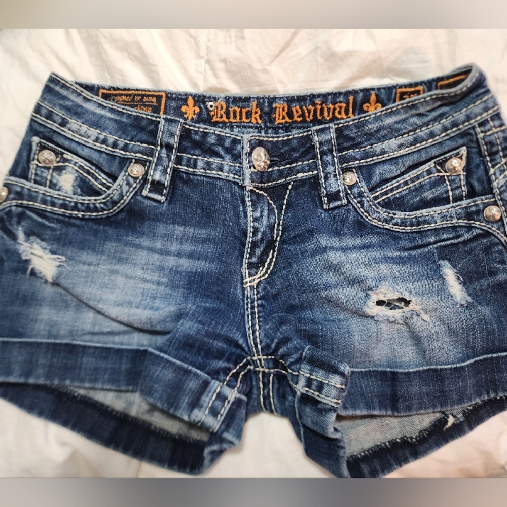 Rock Revival Blue Distressed Women Shorts